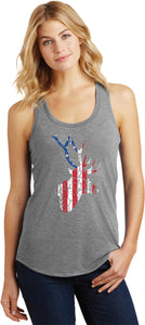 Distressed American Deer Flag Womens Racerback Tank Top - Yoga Clothing for You