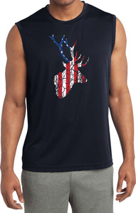 Distressed American Deer Flag Sleeveless Moisture Wicking Shirt - Yoga Clothing for You
