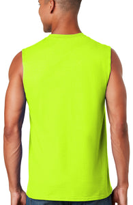 Mens High Visibility RUNNING Muscle Tee Shirt - Safety Green - Yoga Clothing for You