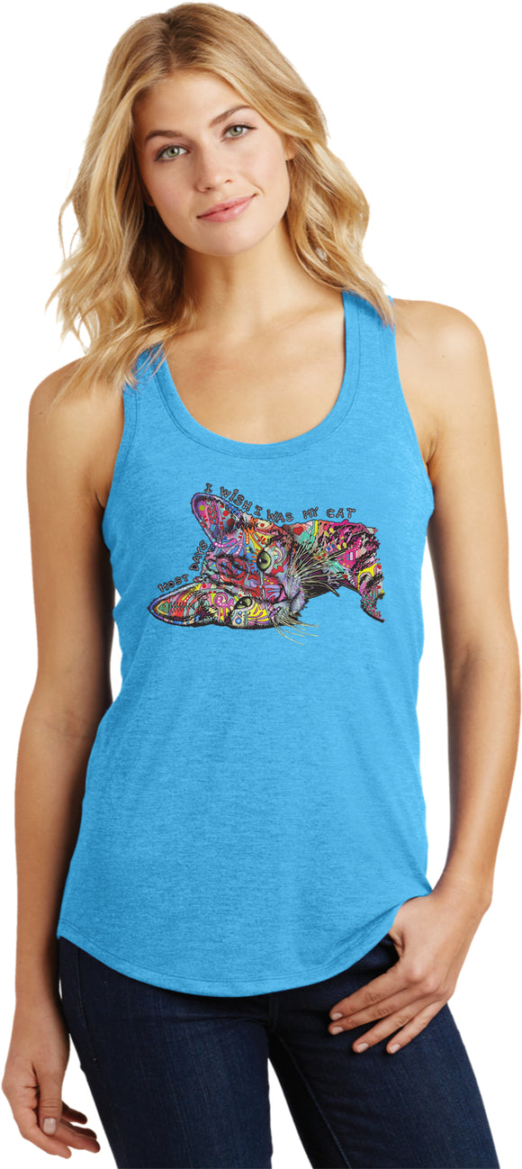 I Wish I Was My Sleepy Cat Womens Racerback Tank Top - Yoga Clothing for You