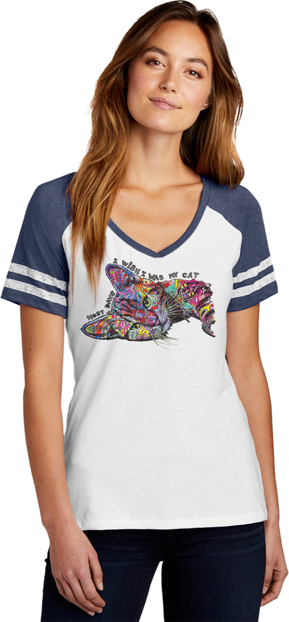 I Wish I Was My Sleepy Cat Womens Game V-neck T-shirt - Yoga Clothing for You