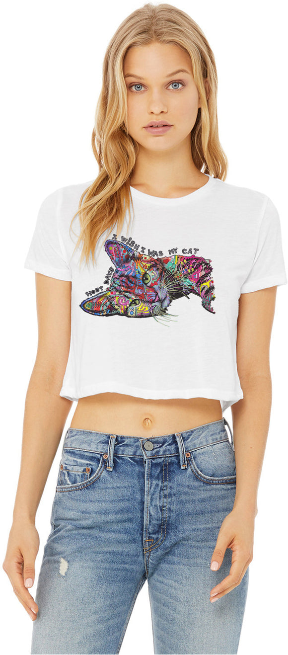 I Wish I Was My Sleepy Cat Womens Crop T-Shirt - Yoga Clothing for You