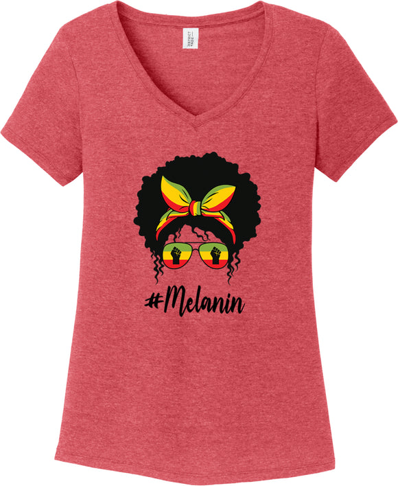 Mom Bun Rasta Melanin Womens Tri Blend V-neck T-Shirt - Yoga Clothing for You