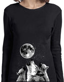 Ladies Wolves T-shirt Howling at the Moon Long Sleeve - Yoga Clothing for You