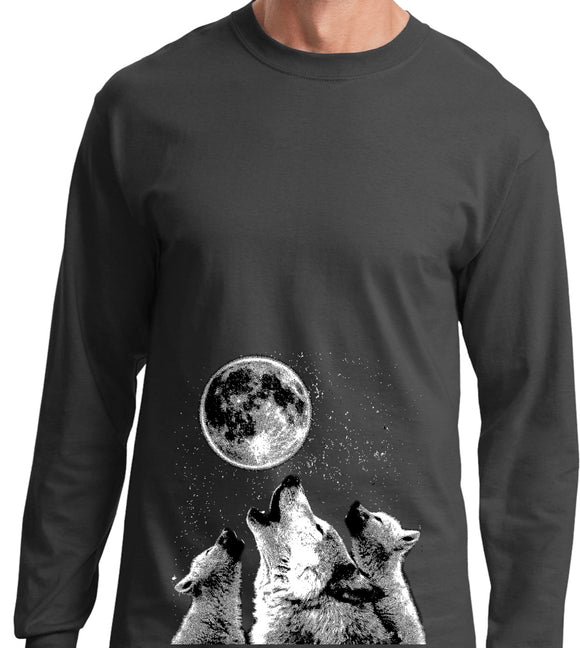 Wolves T-shirt Howling at the Moon Long Sleeve - Yoga Clothing for You