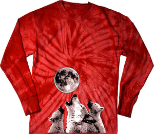 Wolves T-shirt Howling at the Moon Tie Dye Long Sleeve - Yoga Clothing for You