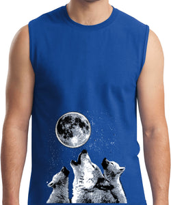 Wolves T-shirt Howling at the Moon Muscle Tee - Yoga Clothing for You