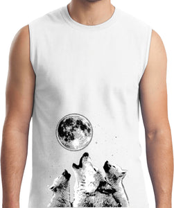 Wolves T-shirt Howling at the Moon Muscle Tee - Yoga Clothing for You