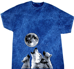 Wolves Tie Dye T-shirt Howling at the Moon Mineral Washed Tee - Yoga Clothing for You