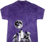 Wolves Tie Dye T-shirt Howling at the Moon Mineral Washed Tee - Yoga Clothing for You