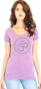 Ladies Recycled Triblend Yoga Tee Shirt - Thin Om Symbol - Yoga Clothing for You