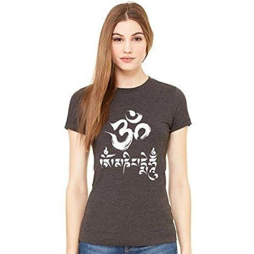 Ladies Short Sleeve Yoga Tee Shirt - Om Mani Padme Hum - Yoga Clothing for You - 1