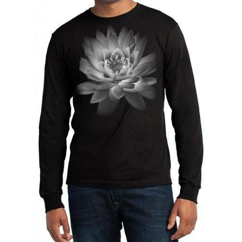 Mens Lotus Flower Long Sleeve Tee Shirt Black / X-Large