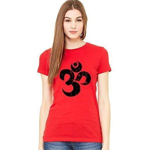 Ladies BLACK DISTRESSED OM Short Sleeve Tee - Yoga Clothing for You