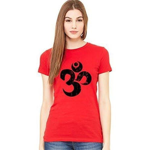 Ladies BLACK DISTRESSED OM Short Sleeve Tee - Yoga Clothing for You