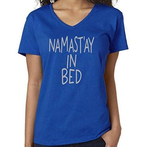 Womens Namaste in Bed Vee Neck Tee - Yoga Clothing for You - 10