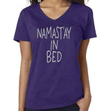 Womens Namaste in Bed Vee Neck Tee - Yoga Clothing for You - 8