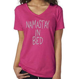 Womens Namaste in Bed Vee Neck Tee - Yoga Clothing for You - 5