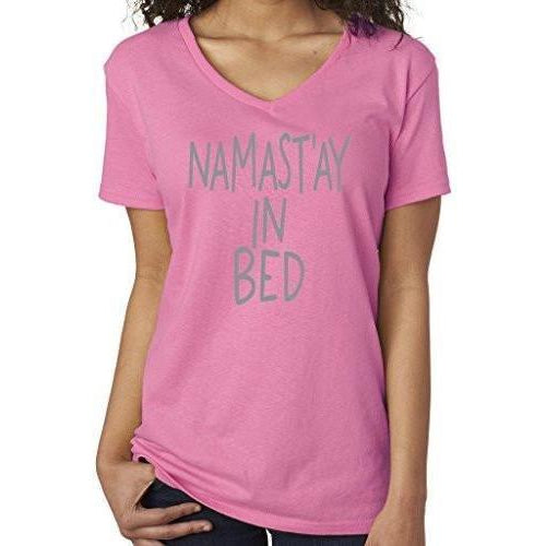 Womens Namaste in Bed Vee Neck Tee - Yoga Clothing for You - 1