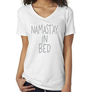Womens Namaste in Bed Vee Neck Tee - Yoga Clothing for You - 11
