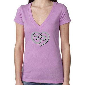Womens Om Heart Deep V-neck Tee Shirt - Yoga Clothing for You - 9