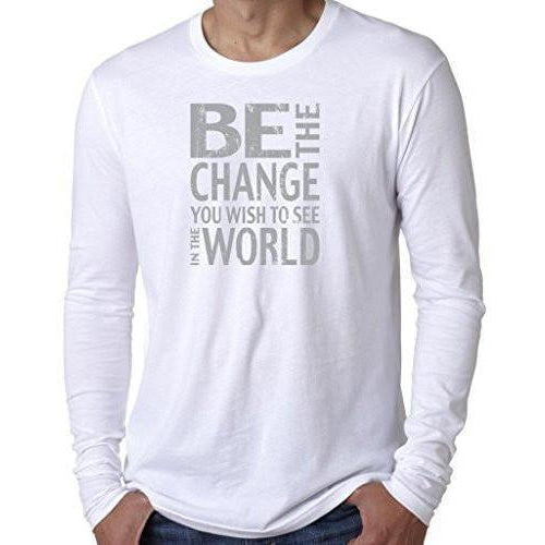 Mens Be The Change Long Sleeve Tee - Ghandi Saying - Yoga Clothing for You