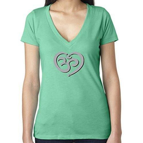 Womens Om Heart Deep V-neck Tee Shirt - Yoga Clothing for You - 1