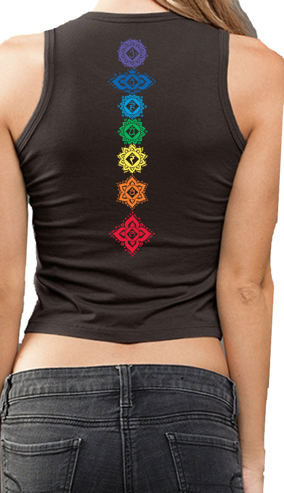 Ladies FLORAL CHAKRAS Cropped Tank - Back Print - Made in America - Yoga Clothing for You