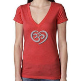 Womens Om Heart Deep V-neck Tee Shirt - Yoga Clothing for You - 13
