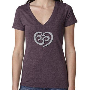 Womens Om Heart Deep V-neck Tee Shirt - Yoga Clothing for You - 12
