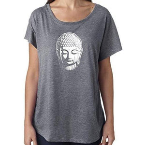 Ladies Dolman Yoga Tee Shirt - Little Buddha Head - Yoga Clothing for You