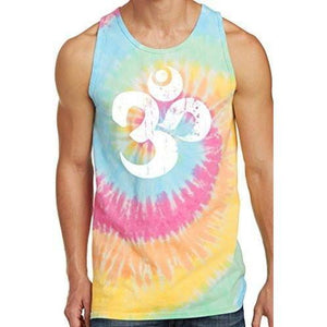 Mens White Distressed Om Tie Dye Tank Top - Yoga Clothing for You - 4