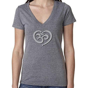 Womens Om Heart Deep V-neck Tee Shirt - Yoga Clothing for You - 5