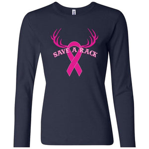 Yoga Clothing for You Save A Rack Breast Cancer Awareness Long Sleeve Shirt - Navy Blue - Yoga Clothing for You