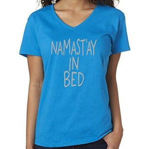 Womens Namaste in Bed Vee Neck Tee - Yoga Clothing for You - 2