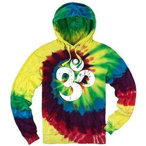 Mens Tie Dye White Distressed OM Hoodie - Yoga Clothing for You