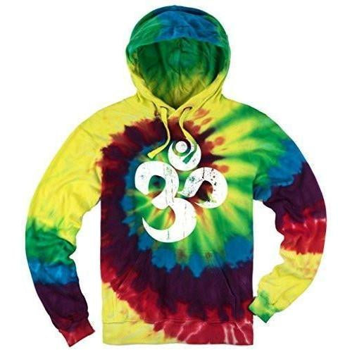 Mens Tie Dye White Distressed OM Hoodie - Yoga Clothing for You