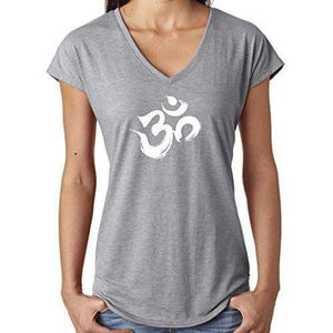 Ladies Brushstroke AUM V-neck Tee Shirt - Yoga Clothing for You