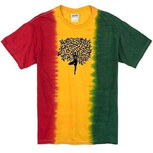 Mens Black Tree Pose Rasta Tie Dye T-Shirt - Yoga Clothing for You