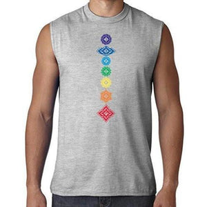 Mens Floral 7 Chakras Muscle Tee Shirt - Yoga Clothing for You - 1