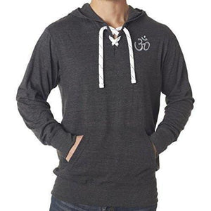 Mens Hindu OM Patch Lace Hoodie Tee - Pocket Print - Yoga Clothing for You - 2