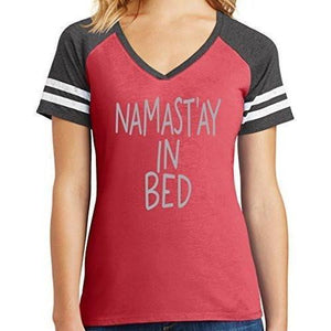 Womens Namast'ay in Bed V-neck Top - Yoga Clothing for You - 2