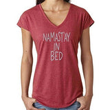 Womens Namast'ay in Bed V-neck Tee Shirt - Yoga Clothing for You - 2