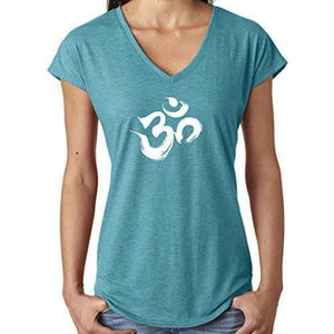 Ladies Brushstroke AUM V-neck Tee Shirt - Yoga Clothing for You