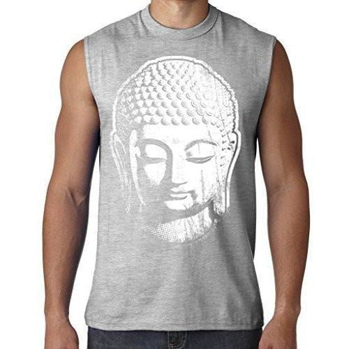 Mens Big Buddha Head Sleeveless Muscle Tee Shirt - Yoga Clothing for You - 1