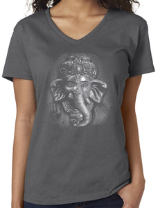 Ladies 3D Ganesha Vee Neck Yoga Tee - Yoga Clothing for You