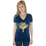 Yoga Clothing for You Womens Gold Tree of Life Hemp V-neck Tee Shirt - Yoga Clothing for You
