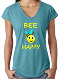 Yoga Clothing For You Ladie's Bee Happy V-Neck T-Shirt - Yoga Clothing for You