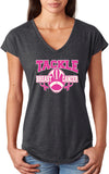 Ladies Breast Cancer T-shirt Tackle Cancer Triblend V-Neck - Yoga Clothing for You