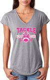 Ladies Breast Cancer T-shirt Tackle Cancer Triblend V-Neck - Yoga Clothing for You